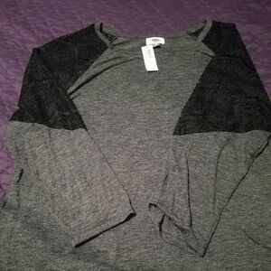 Old Navy Gray Lace Raglan Sleeve Top- NWT